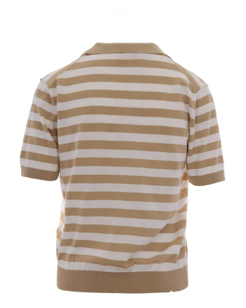 MC2 Saint Barth Women's Polo Evonne Beige Striped Multicolour Cotton Tops Beige