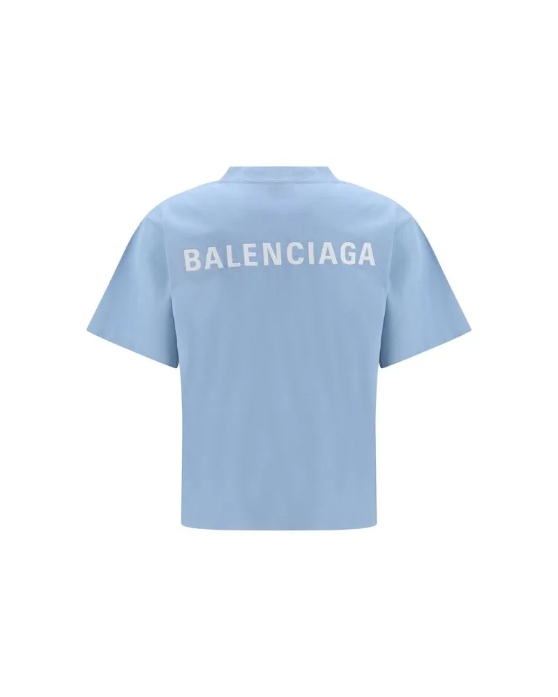 Balenciaga Women Blue Cotton T-Shirt Blue