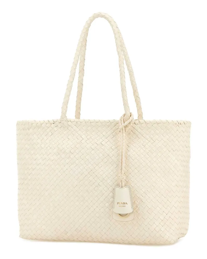 Prada Leather Tote Bag — White White