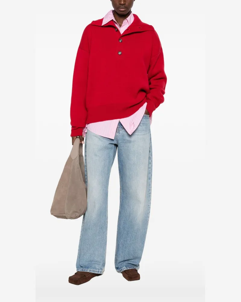 AMI Paris Ribbed Knit Sweater — Red Red
