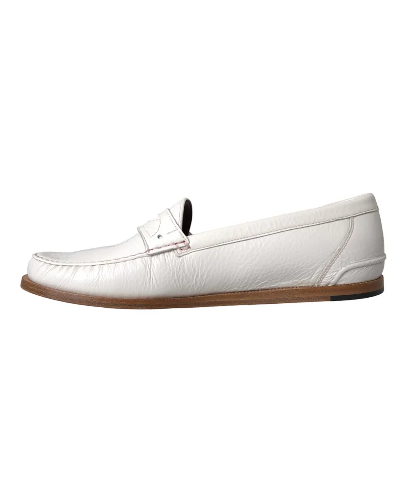Dolce & Gabbana Leather Slip-On Moccasin Loafer — White White