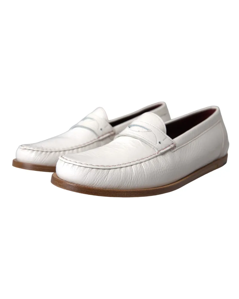 Dolce & Gabbana Men's White Leather Slip On Mocassin Loafers Shoes Off White