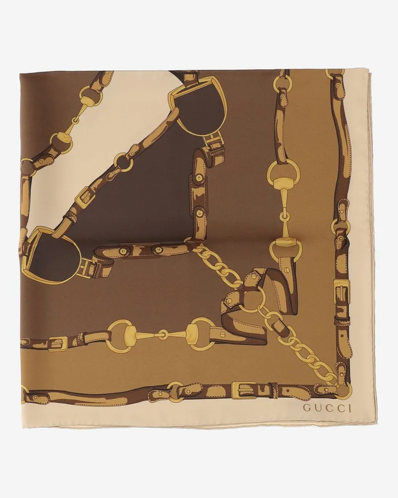 Gucci Silk Twill Printed Scarf — Brown Brown