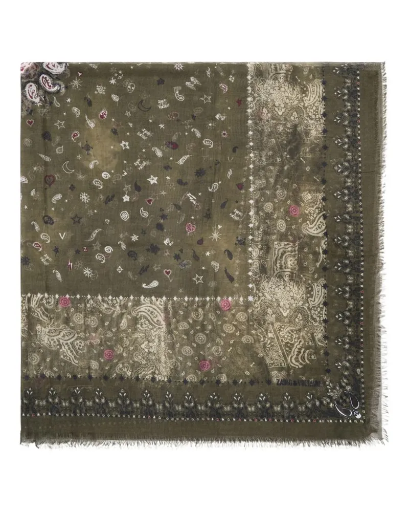 Zadig & Voltaire Women's Kerry Vintage Scarf -  Synthetic Multicolor Khaki Cotton Accessories Khaki
