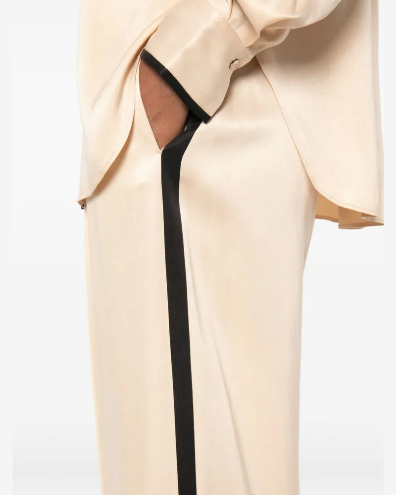 forte_forte Side-Stripe Satin Trousers — Beige Beige