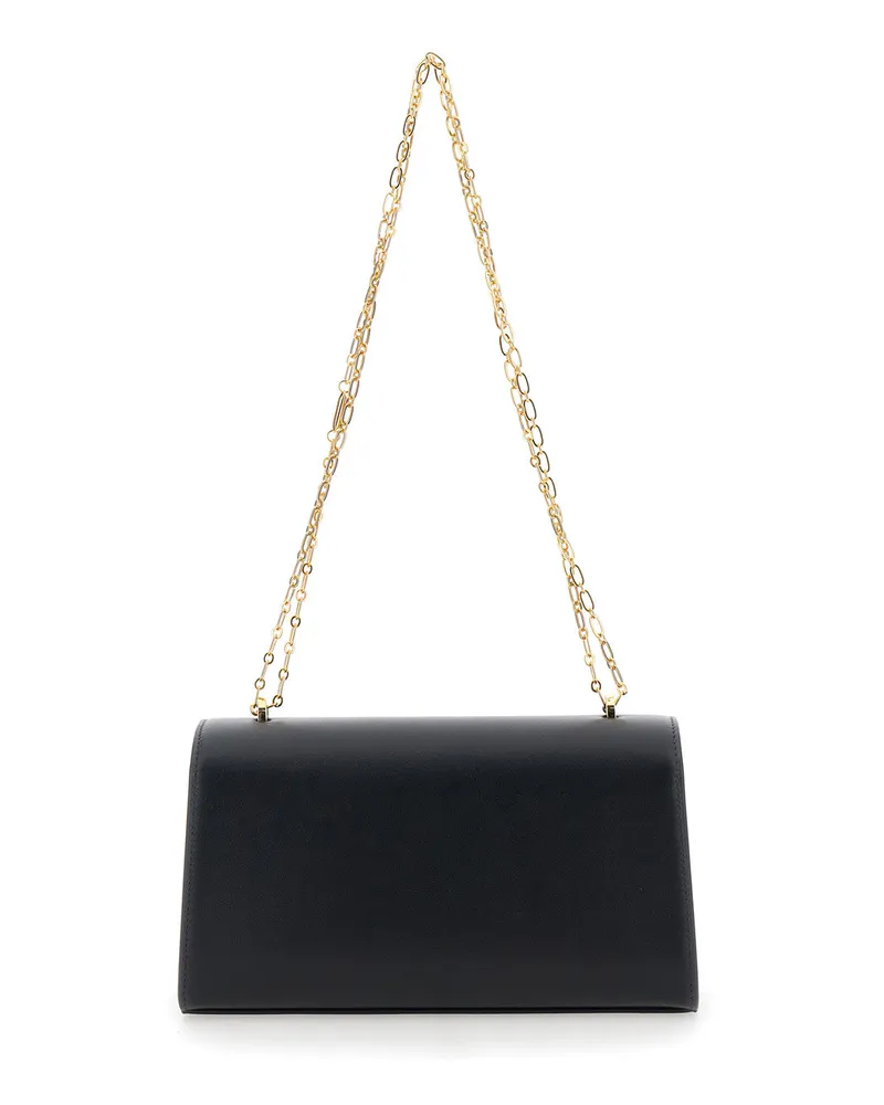 SAVETTE Women's Shoulder Bag Chain Symmetry Black Leather Black