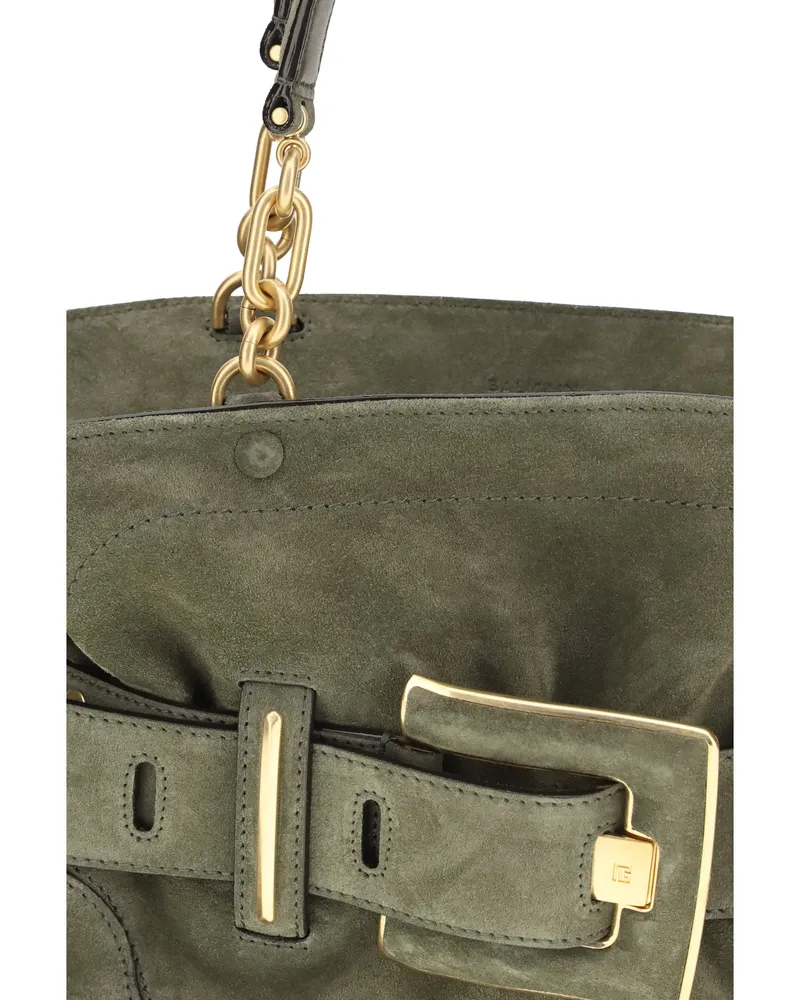 Balmain Women's Handbag Anthem Suede Green Calf Handbags Hand Bags Green