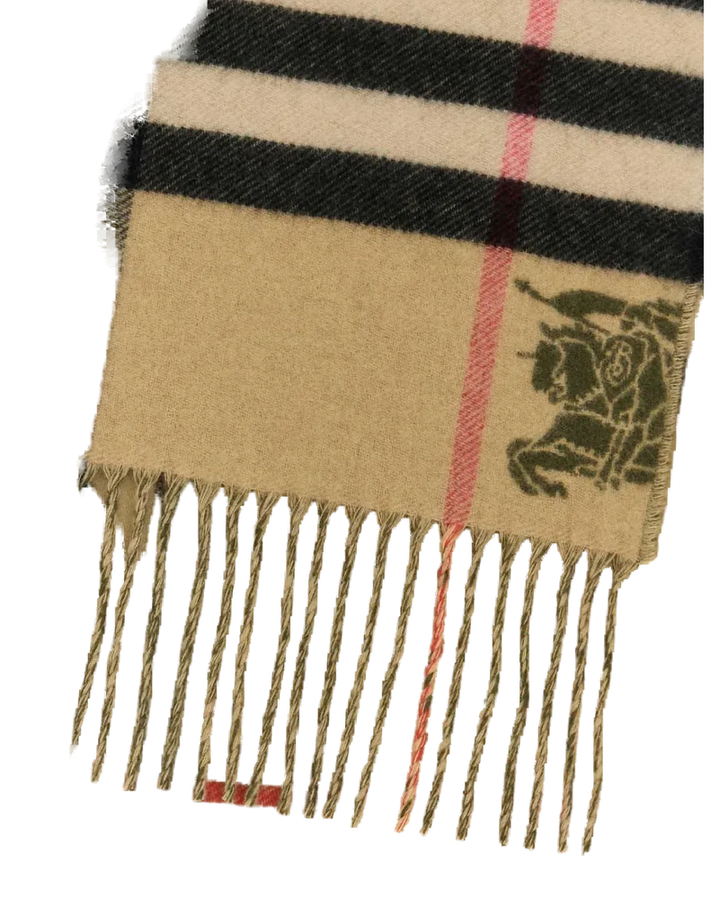 Burberry Unisex Embroidered Cashmere Scarf Peagreensand Exterior: Sciarpe E Foulard Scarfs Green