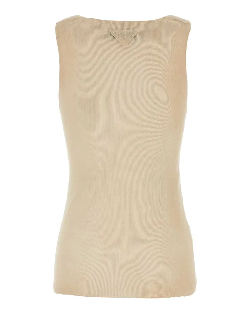 Prada Women's Sand Cotton Tank Top Albino Exterior: Maglie Beige