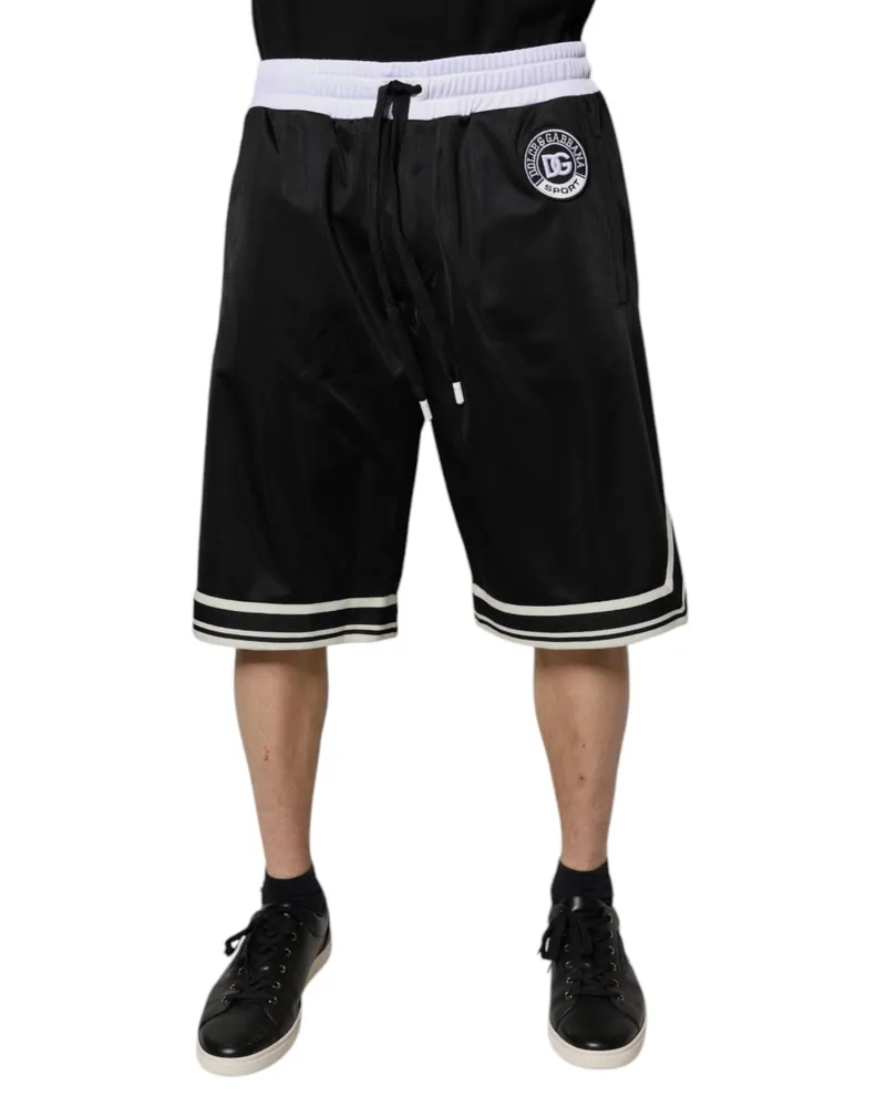 Dolce & Gabbana Men's Logo-Embroidered Sweatshorts Bermuda Shorts Black Polyester Bermudas Black