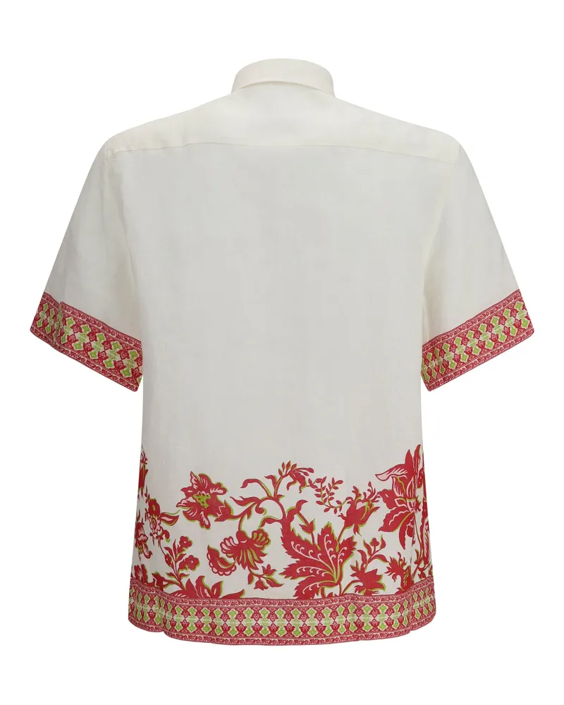 Etro Men's Linen Shirt With Floral Print And Short Sleeves X0860 White