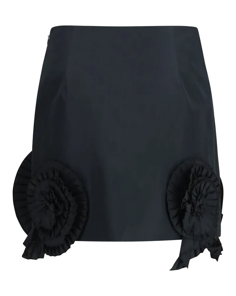 Blumarine Crepe with Floral Appliqué Skirt — Black Black