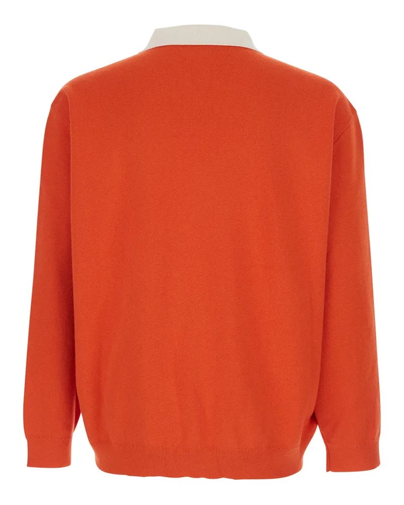 AUTRY Men's Polo-Neck Sweater Orange Cotton Blend Top Orange