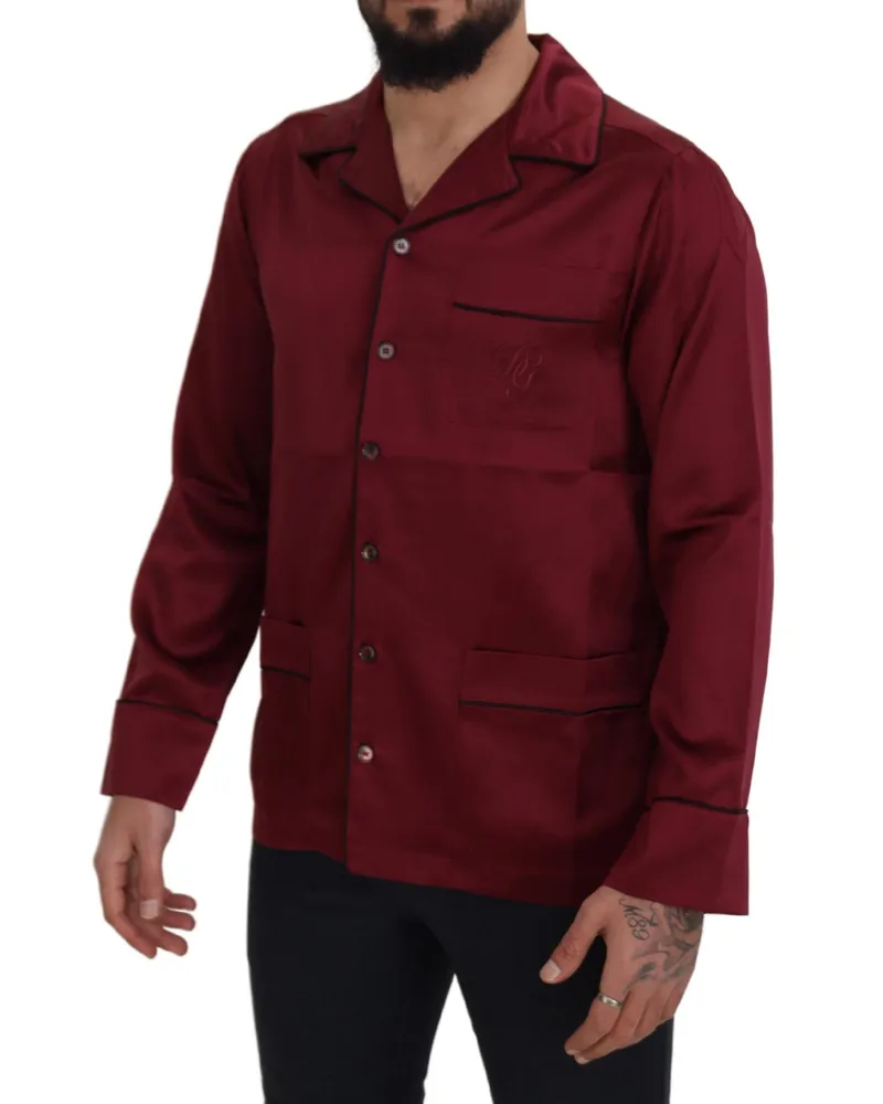 Dolce & Gabbana Men's Red Silk Lounge Top Pajama Sleepwear Shirt Burgundy