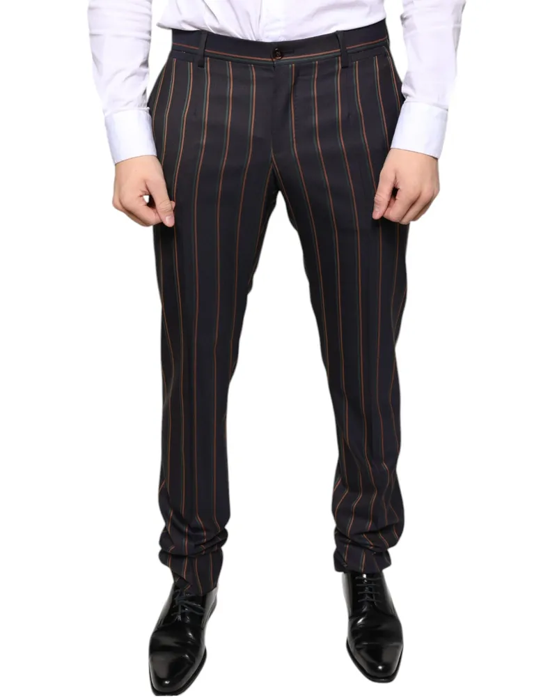 Dolce & Gabbana Brown Stripes Skinny Men Dress Pants Virgin Wool Black