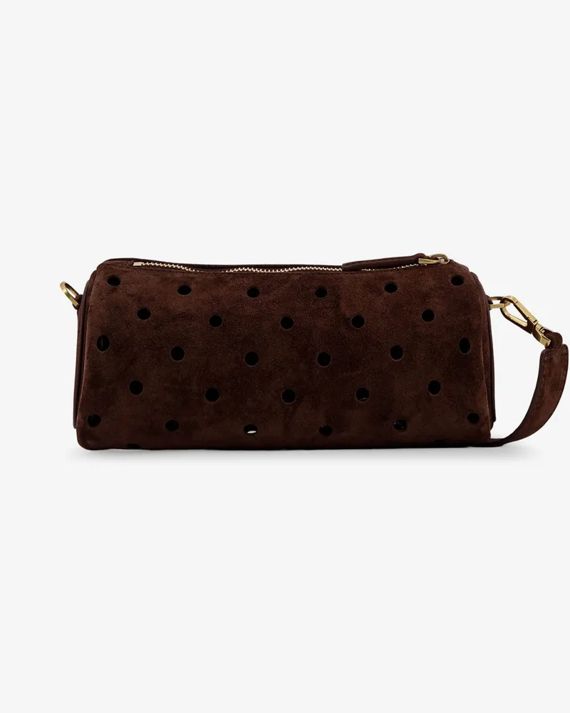 Manu Atelier Women's Crossbody Bag Mini Cylinder Brown Suede Shoulder Brown