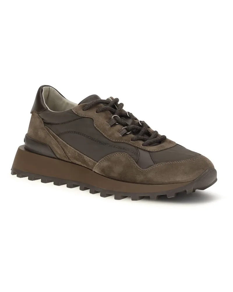 Brunello Cucinelli Suede and Techno Cotton Sneakers — Brown Brown