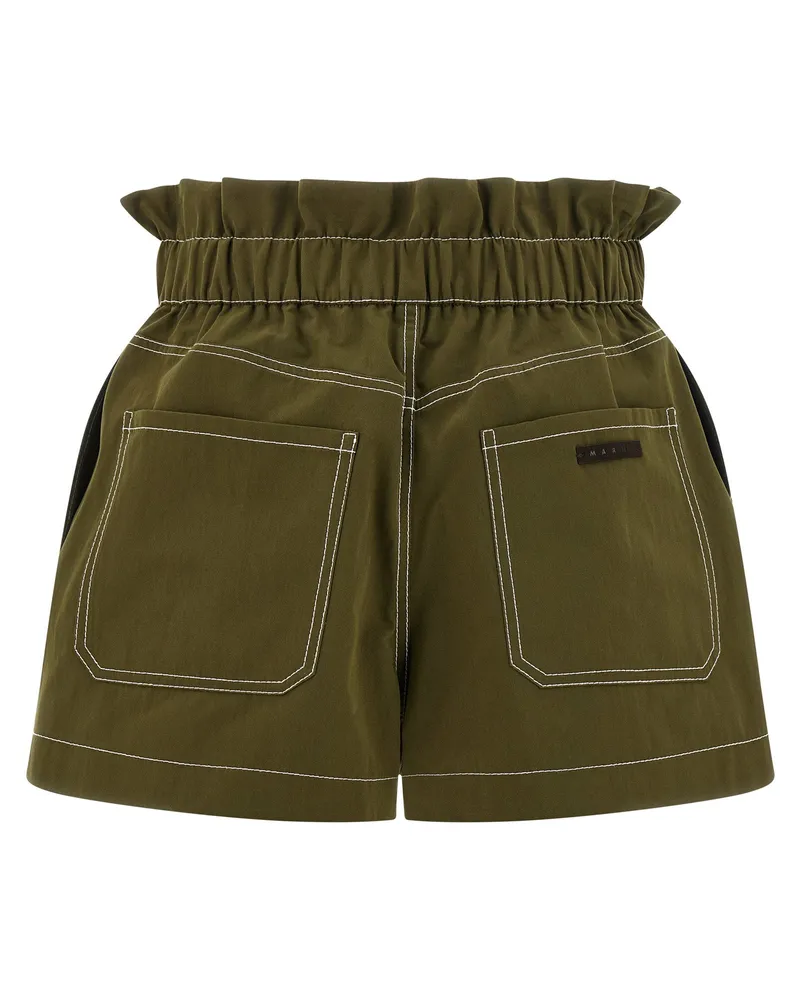 Marni Contrast Stitched Gabardine Shorts — Olive Olive