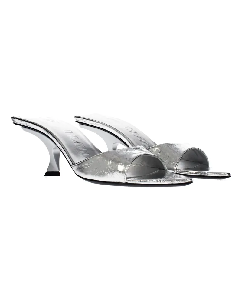 ATTICO Women's Gray Leather Flat Sandals Silver