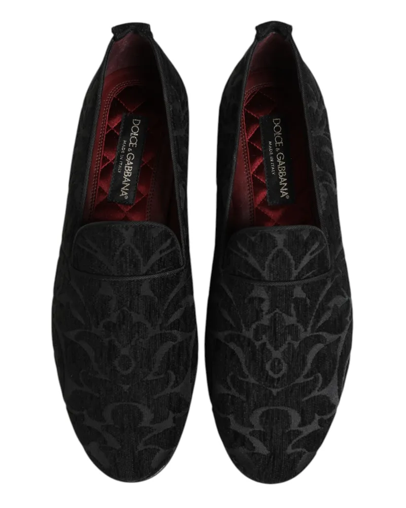 Dolce & Gabbana Black Brocade Loafers Slip On Men Dress Shoes 22+pc+pl Black
