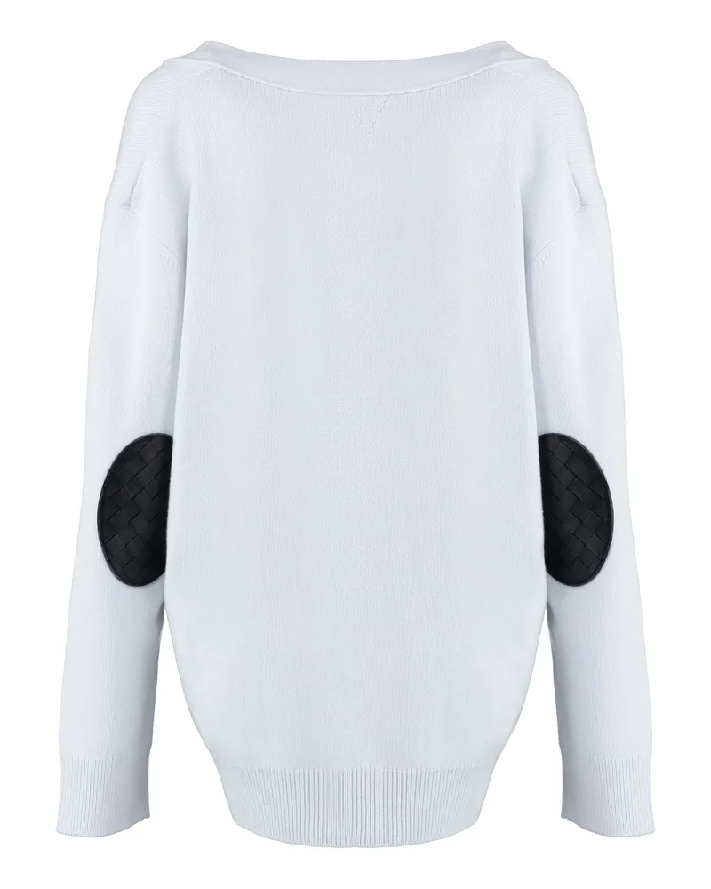 Bottega Veneta Women's Cashmere Cardigan With Elbow Patches Light Blue Cardigans Sweater White