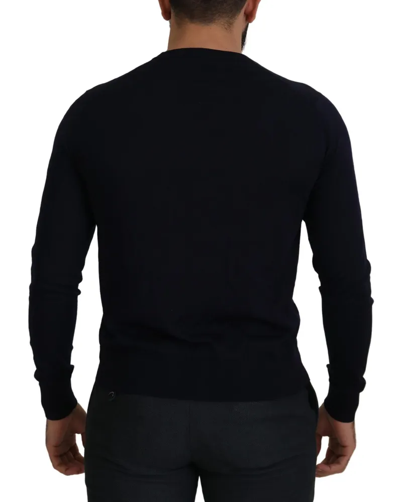Dolce & Gabbana Men Blue Wool Staff Down Cardigan Sweater Virgin Clothing Black