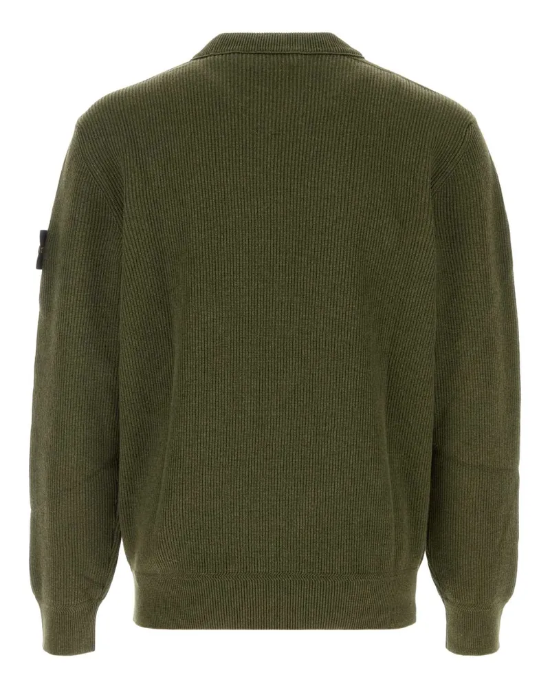 Stone Island Men's Army Green Cotton Sweater Exterior: Maglieria Green