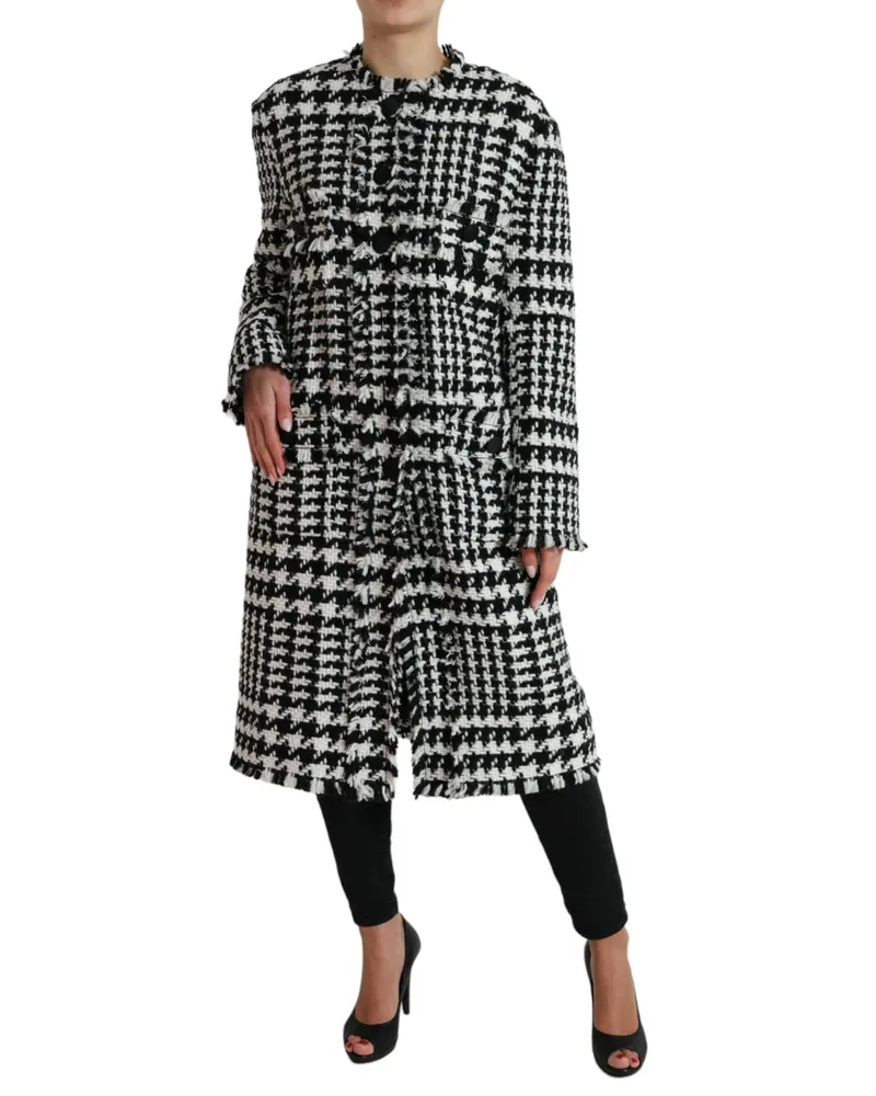 Dolce & Gabbana Women Black White Houndstooth Trench Coat Jacket And Clothing Black