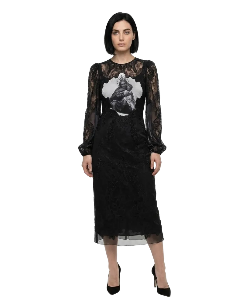 Dolce & Gabbana Lace Insert Graphic Dress — Black Black