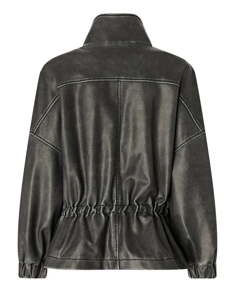 Pinko Women Oversized Caban Distressed Coated Canvas Crow Grey Jacket Gray
