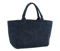 Embroidered Tweed Denim Tote Bag — Navy