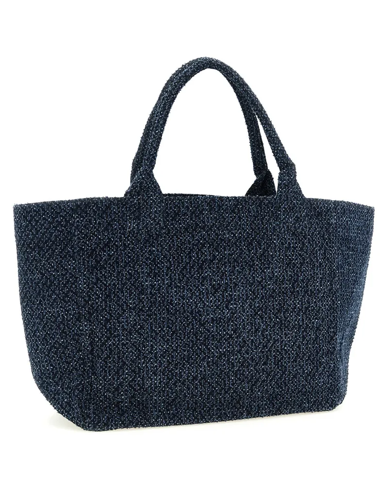 Ganni Embroidered Tweed Denim Tote Bag — Navy Navy