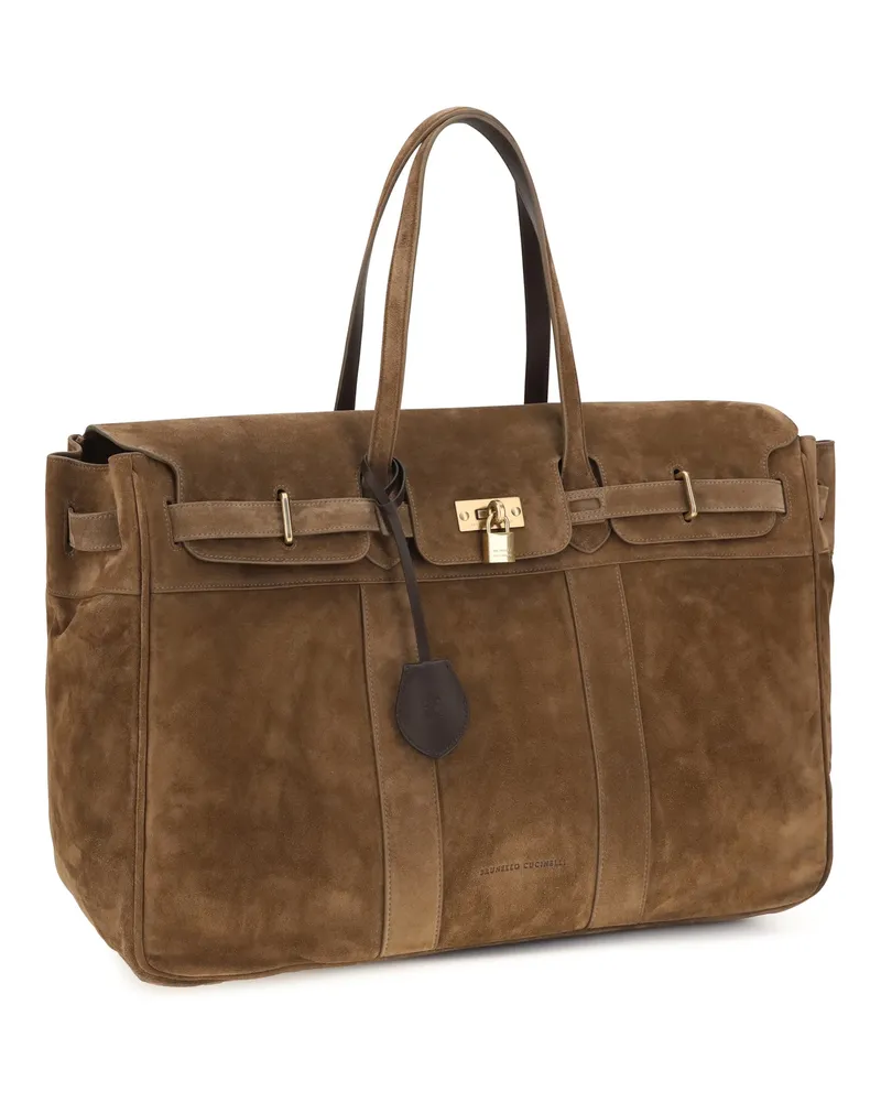 Brunello Cucinelli Explorer Suede Top Handle Bag — Brown Brown