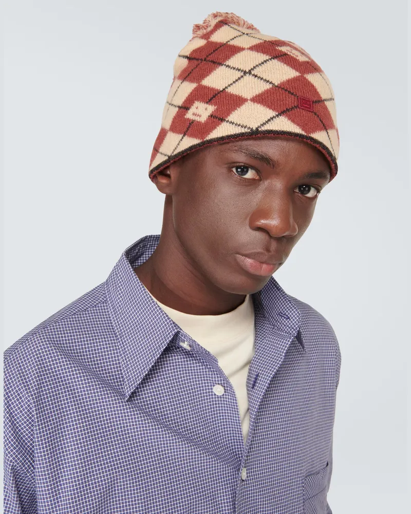 Acne Studios Men's Argyle Face Wool Blend Beanie Multiple Colors Accessories > Beanies & Hats Red