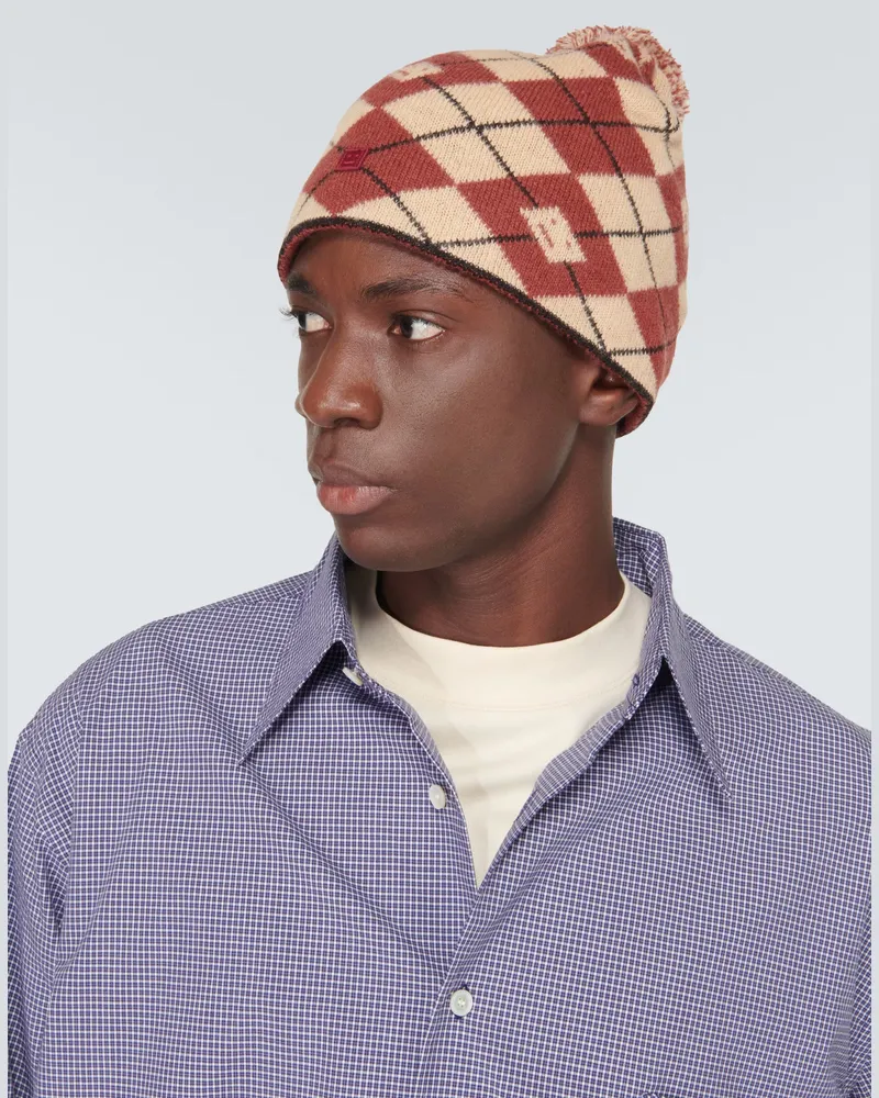 Acne Studios Men's Argyle Face Wool Blend Beanie Multiple Colors Accessories > Beanies & Hats Red
