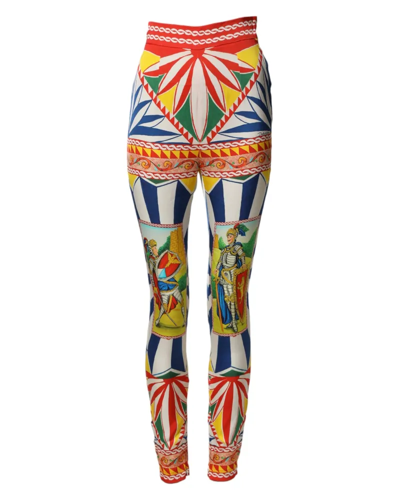 Dolce & Gabbana Women's Multicolor Silk Carretto Leggings Stretch Waist Pants Elastane+silk Multicolor