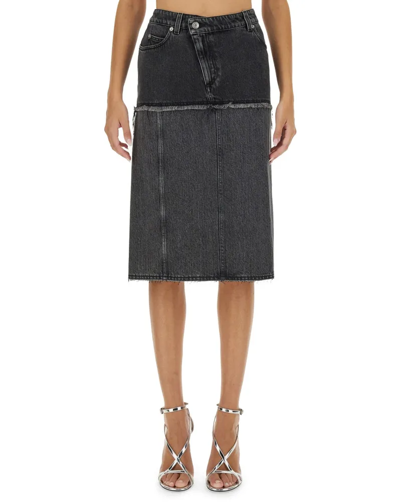Alexander McQueen Two-Tone Denim Skirt — Black Black
