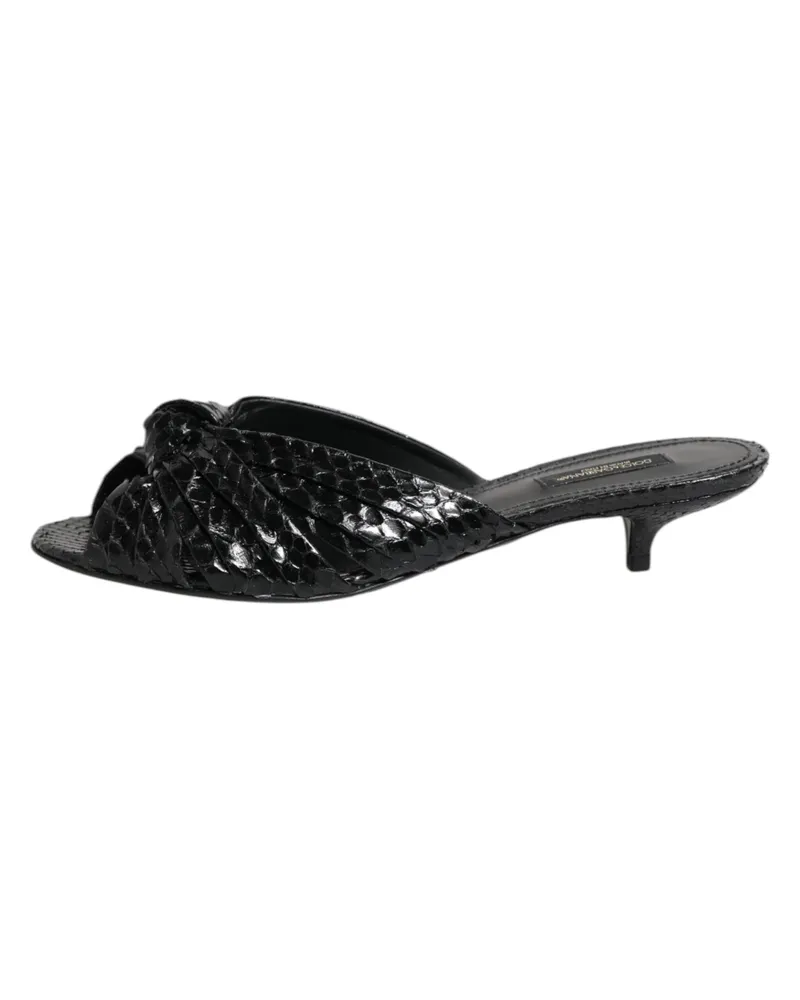 Dolce & Gabbana Women's Black Leather Heels Slides Sandals Shoes Python Black