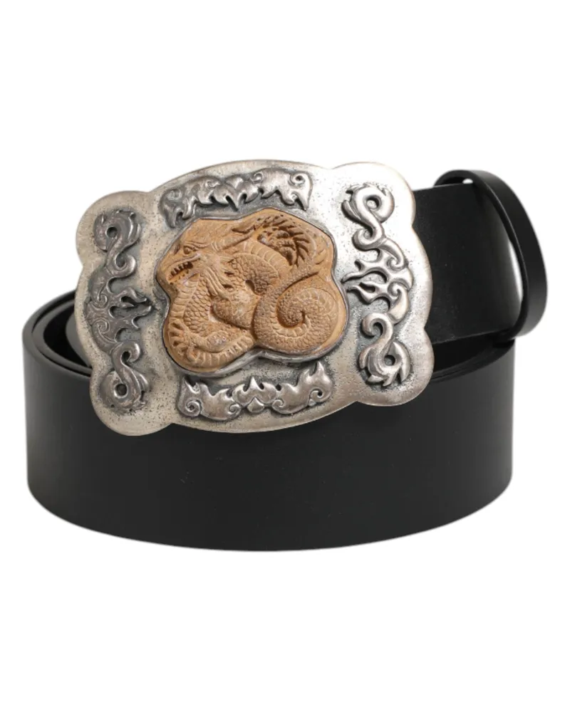 Dolce & Gabbana Men's Black Leather Gothic Dragon Metal Buckle Belt 100lf Black