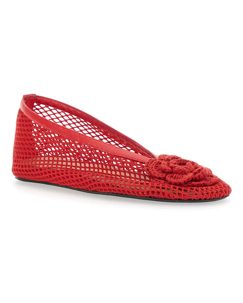 Ganni Women's Ballet Shoes Jenny Red Mesh Flower Ballerina Red