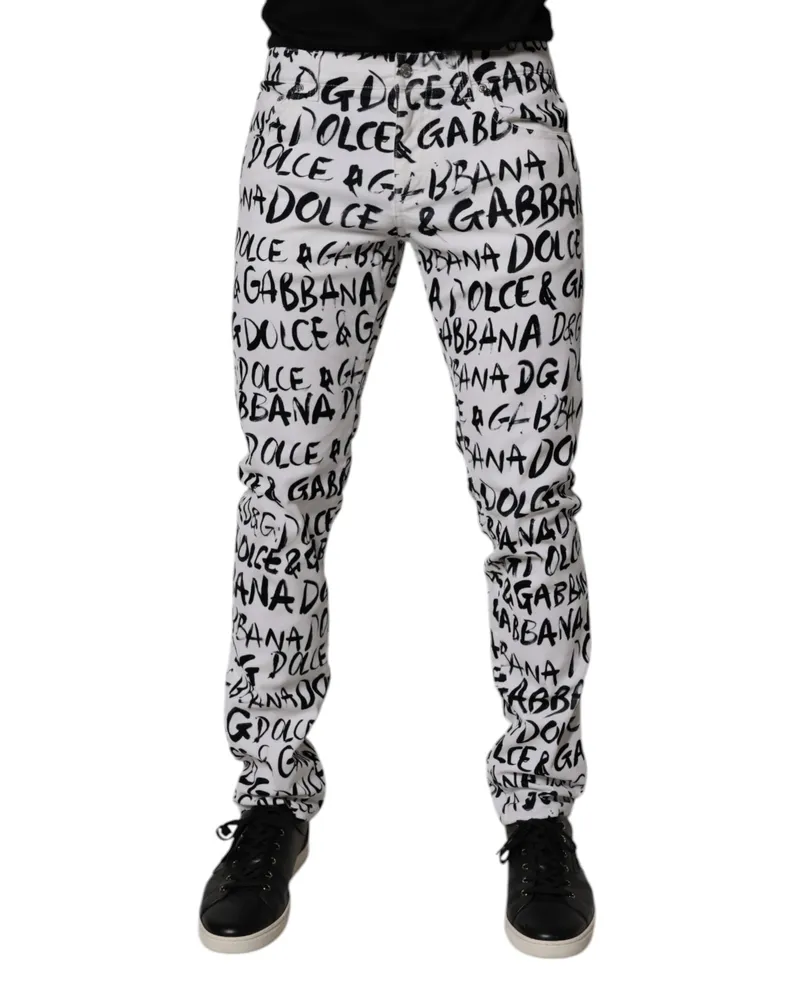 Dolce & Gabbana Men's Logo-Print Cotton Denim Jeans White White