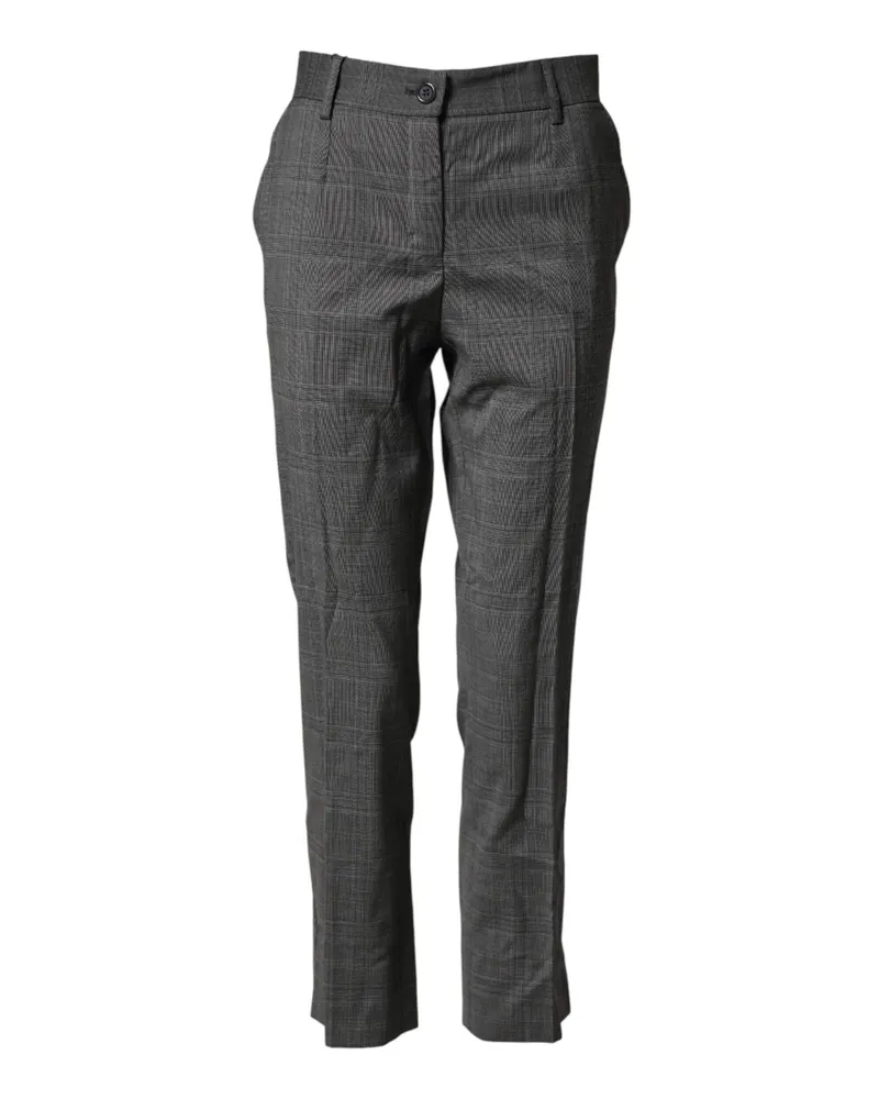 Dolce & Gabbana Women's Dark Gray Check Tartan Virginwool Dress Pants Virgin Wool Gray
