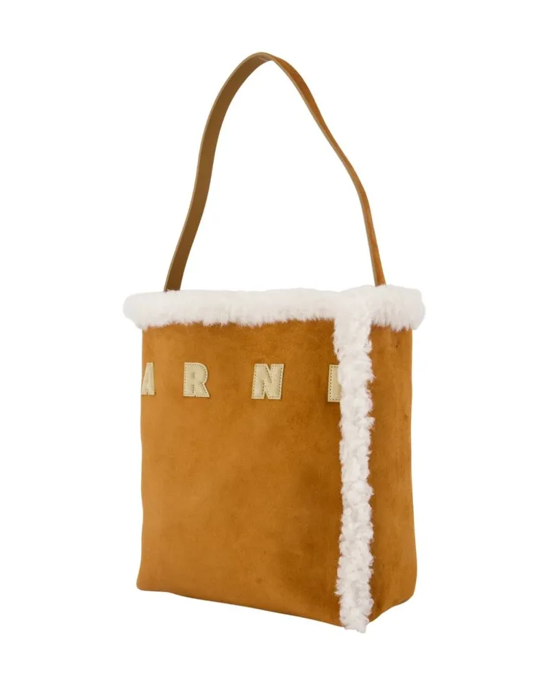 Marni Women's Museo Mini Shopper Bag -  Leather Brown Calfskin Totes-Shopping-Bags Brown