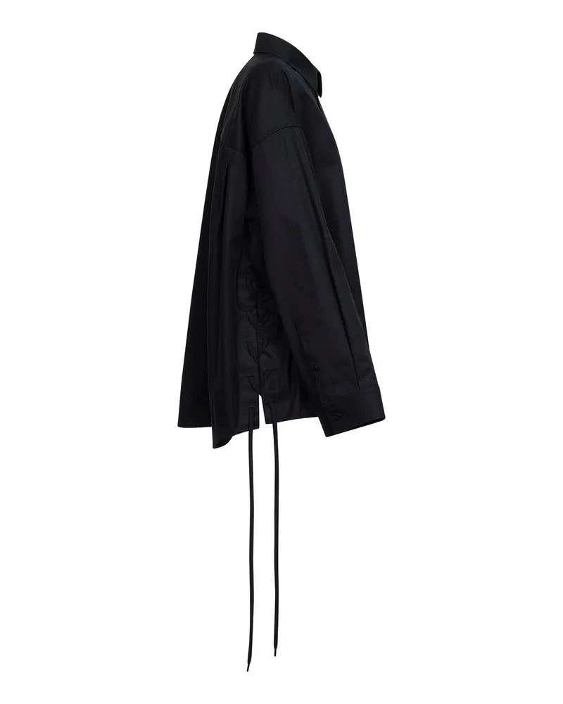 Balenciaga Lace-Up Corset-Tie Cotton Gabardine Shirt — Black Black