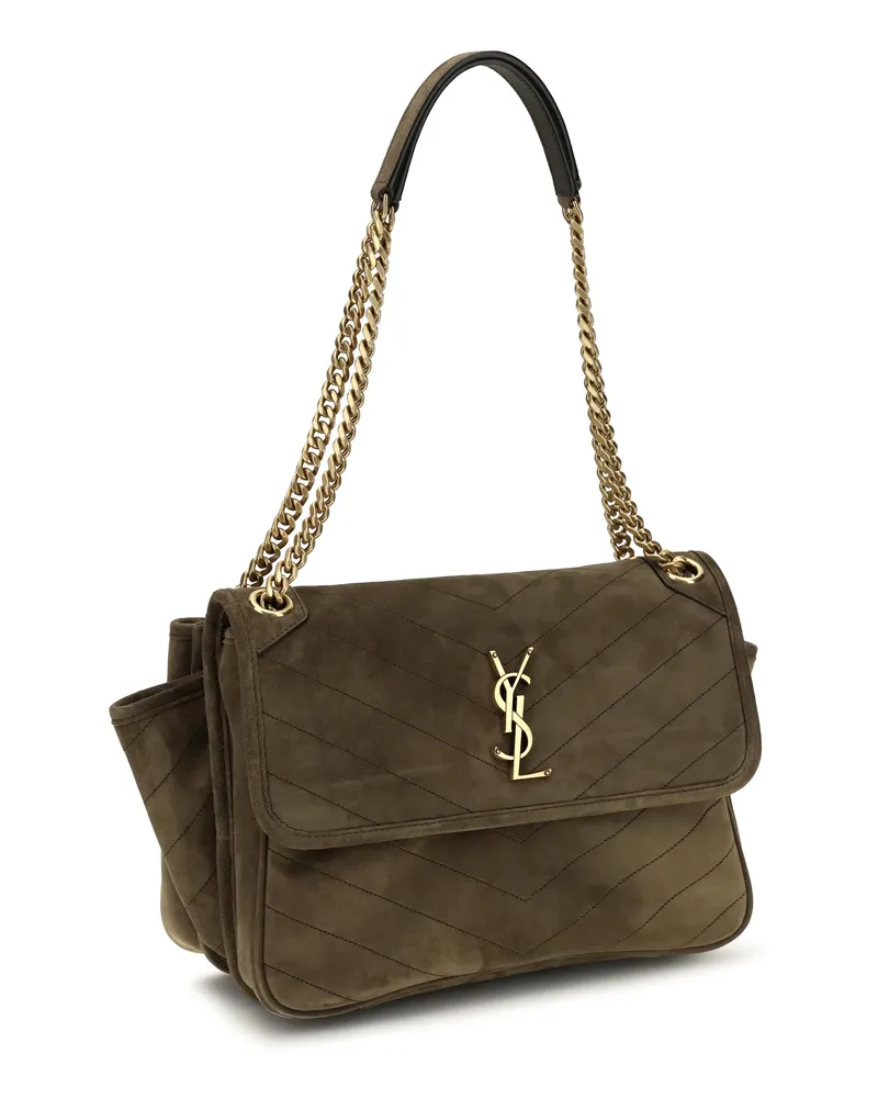 Saint Laurent Women's Niki Tripouch Suede Shoulder Bag Light Musk Beige