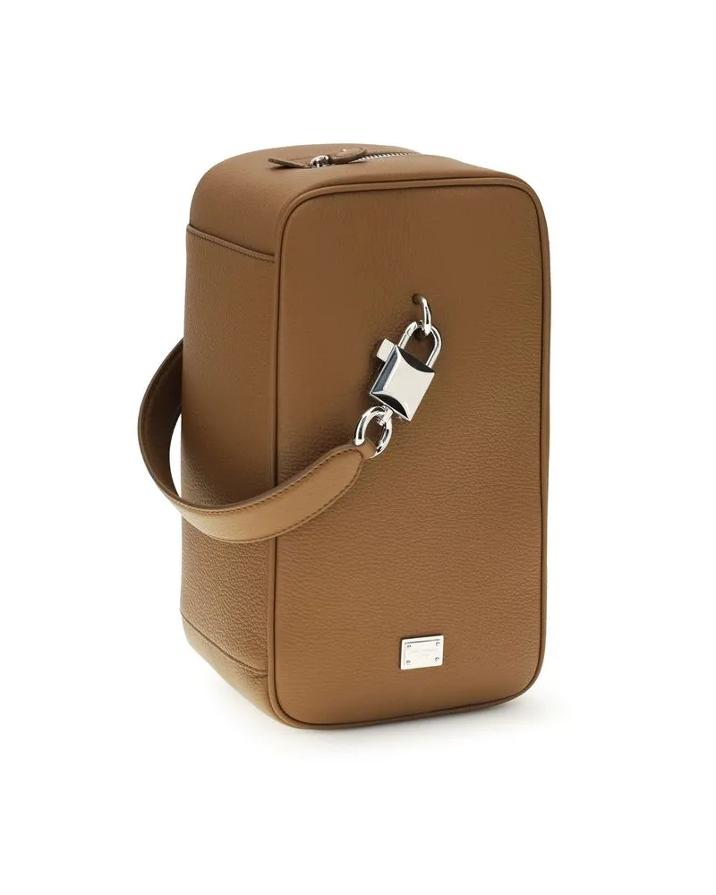 Dolce & Gabbana Men's Brown Calf Leather Bos Taurus Handbag Bag Brown