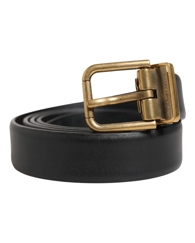 Dolce & Gabbana Men Black Classic Leather Metal Buckle Belt Calf Black