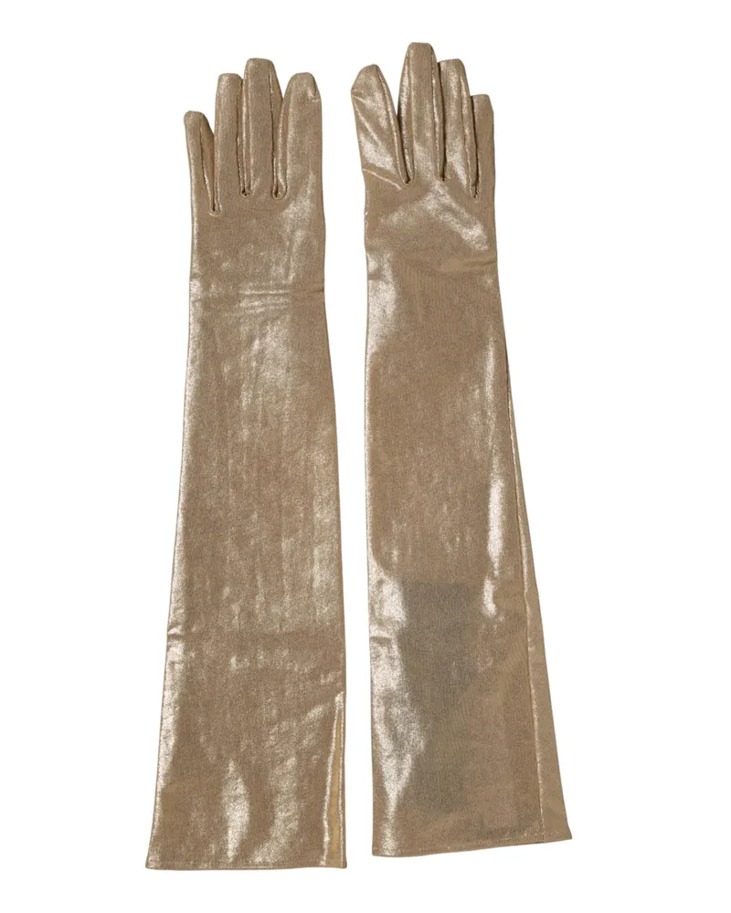 Dolce & Gabbana Women's Beige Nylon Long Elbow Length Mitten Gloves 02+pa Beige