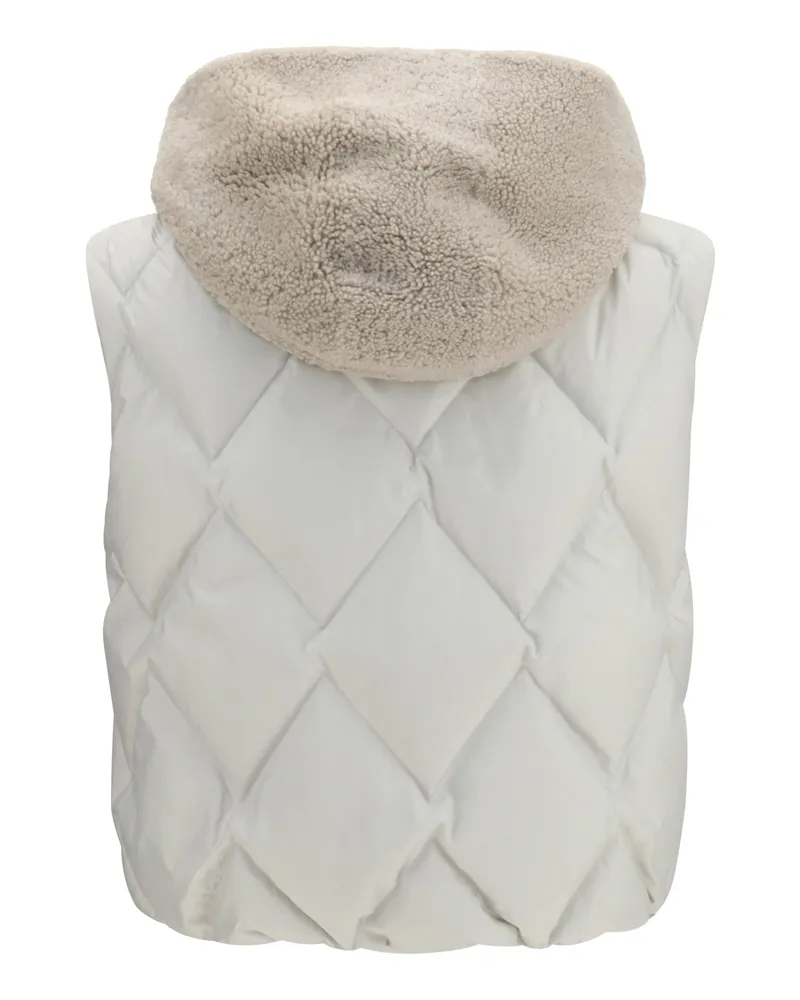 Brunello Cucinelli Shearling Hood Padded Vest — White White