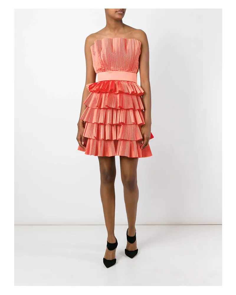 Capucci Women's Strapless Pleated Pink Silk Dress Outer: Polyester Cocktail & Party Pink